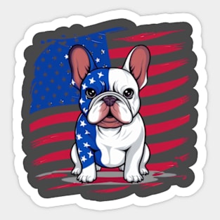 A cartoon French bulldog with American flag Sticker